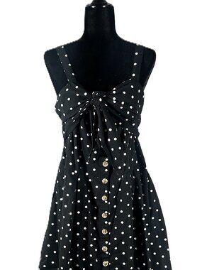 City Chic Black Polka Dot Tie-Front Midi Dress Size 18 Smocked Back Sweetheart